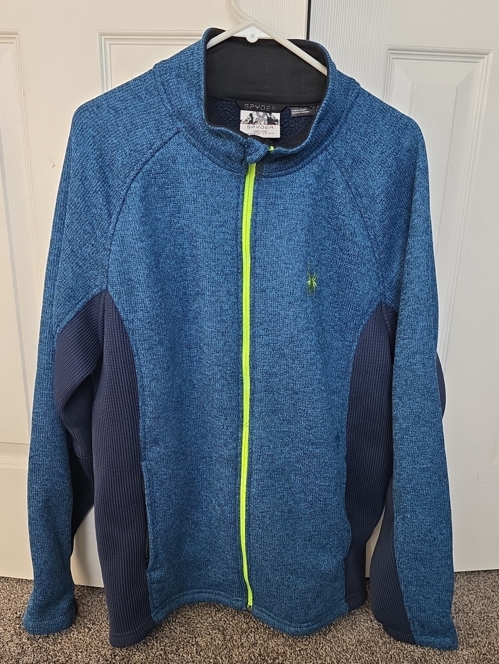 Spyder Men's Blue Heather Jacket with Lime Full Zip Fleece Lined XL